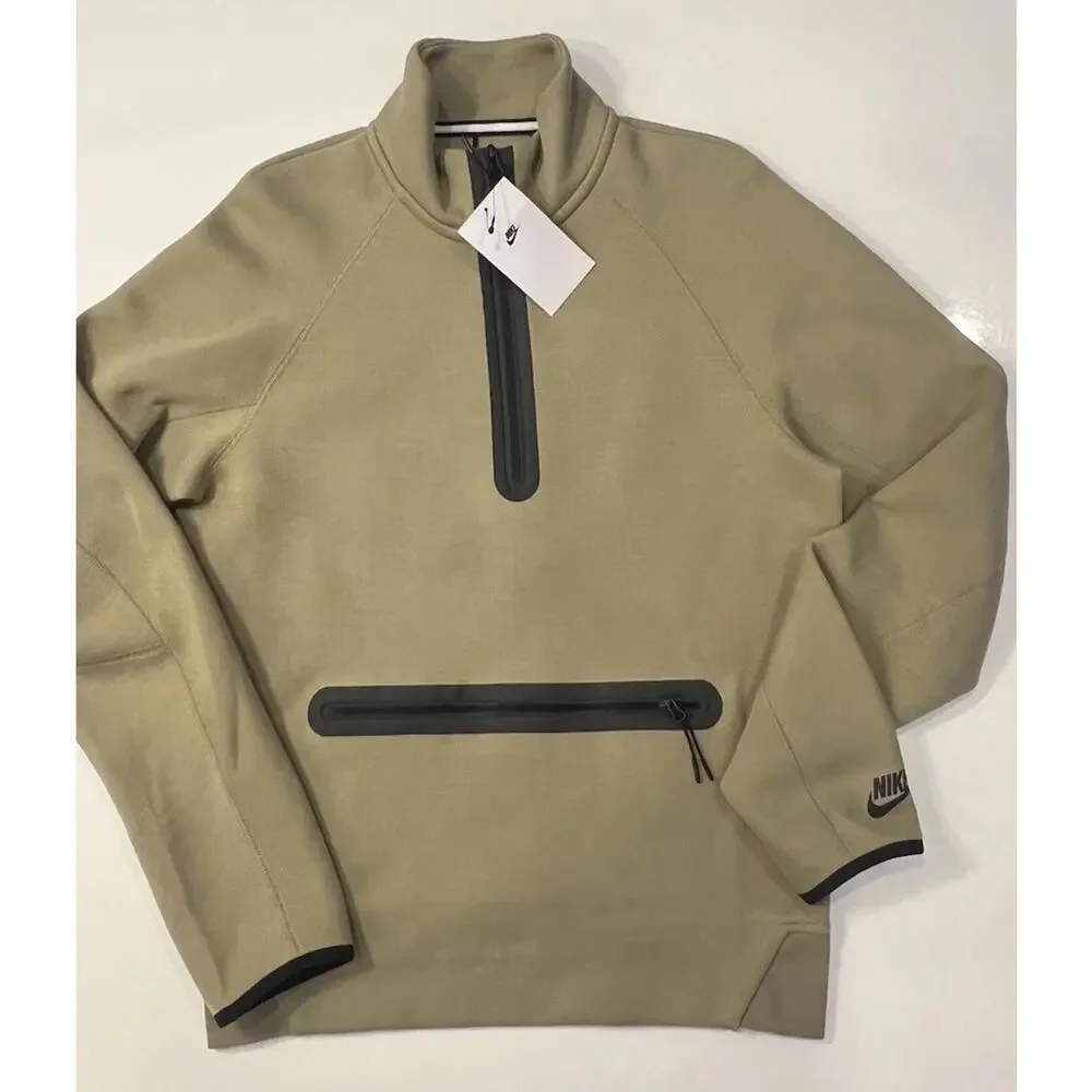 $135 Nike Sportswear Tech Fleece 1/2-Zip Sweatshirt FB7998 Neutral Olive Size M